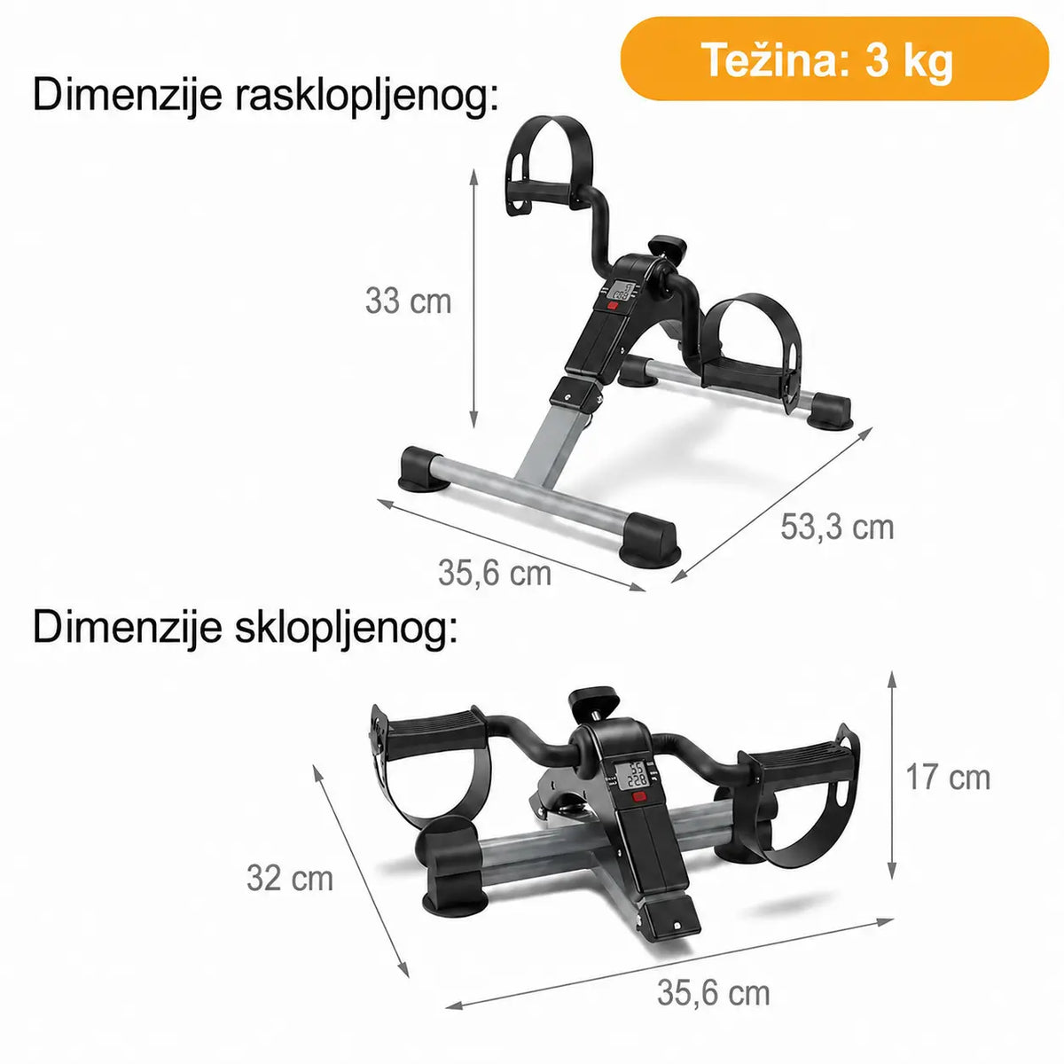 Dimenzije mini pedalnog trenažera