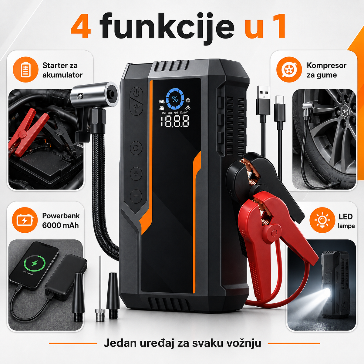 Jump Starter 4u1 Sa Kompresorom Za Gume