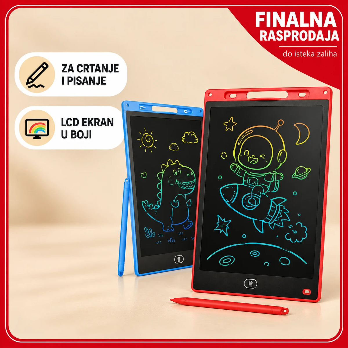 LCD Tablet Piši-Briši 12" — Za Crtanje i Pisanje