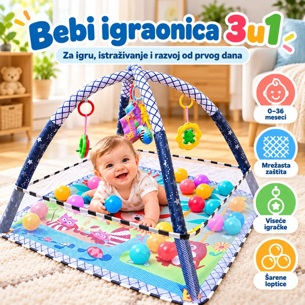 Igraonica za bebe 3u1 - podloga, gimnastika i ogradica