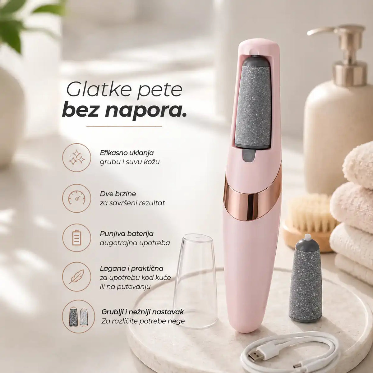 Električna turpija za pedikir, bežična, sa dva nastavka