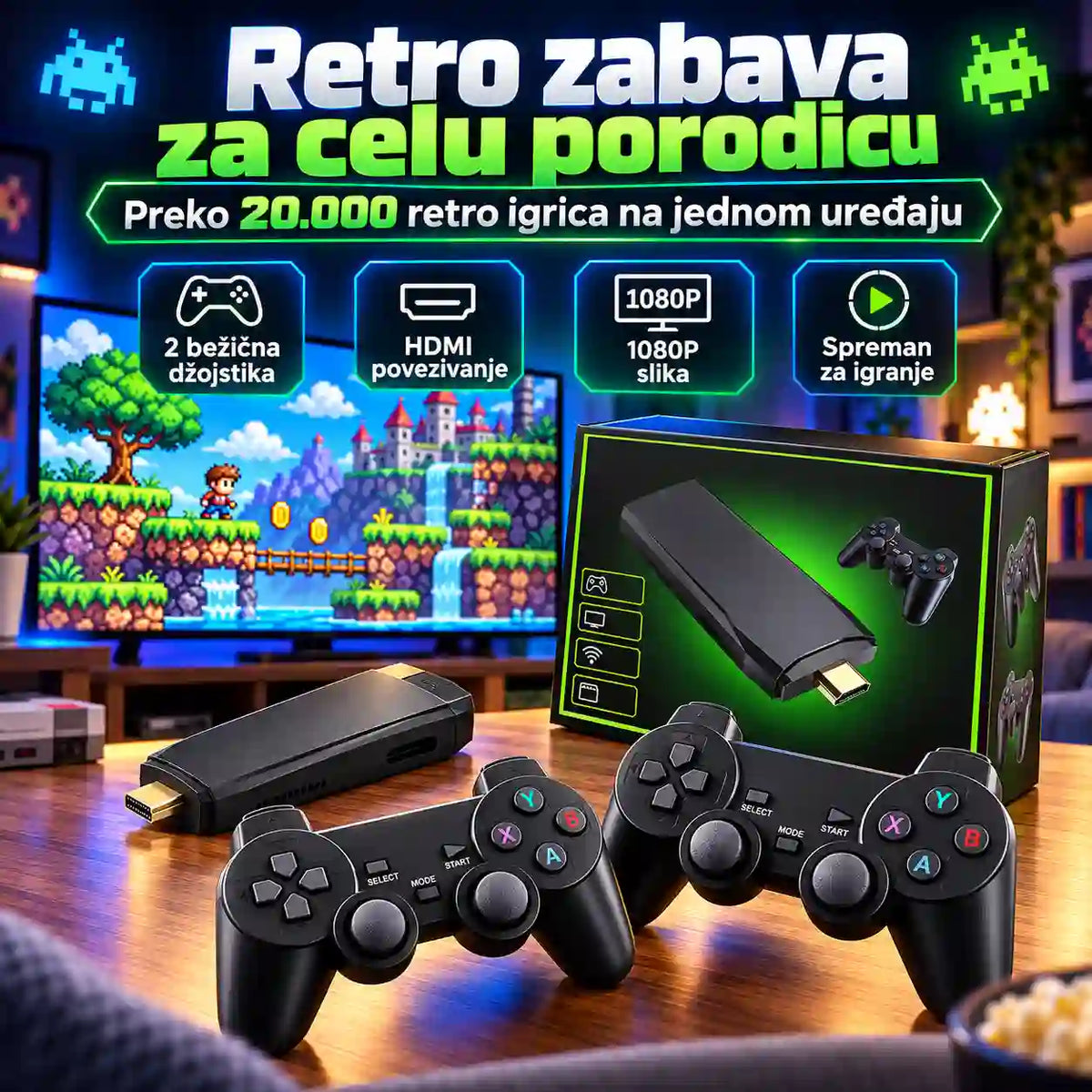 Retro igraća konzola za TV sa dva džojstika