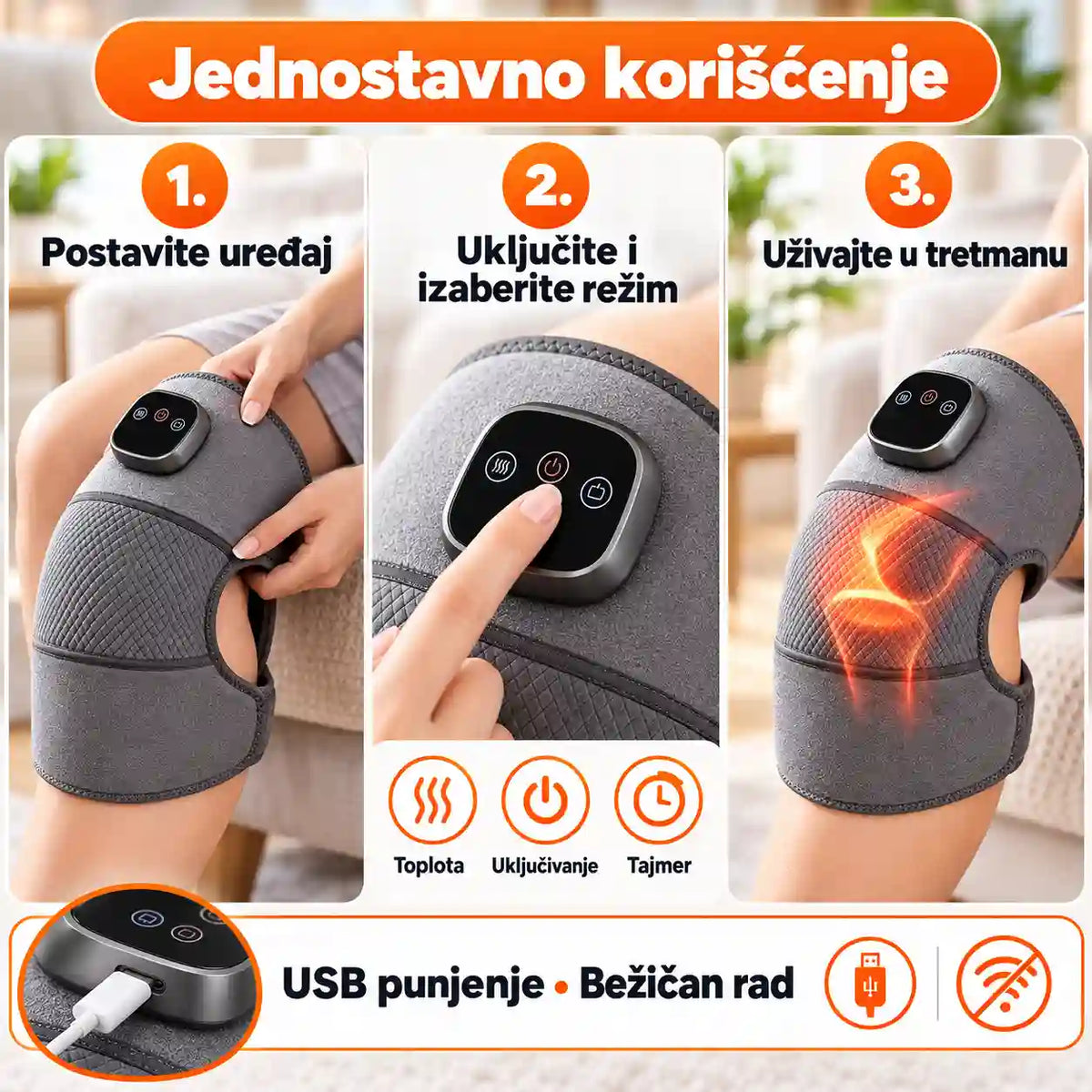 Bežični masažer sa grejanjem za koleno rame i lakat