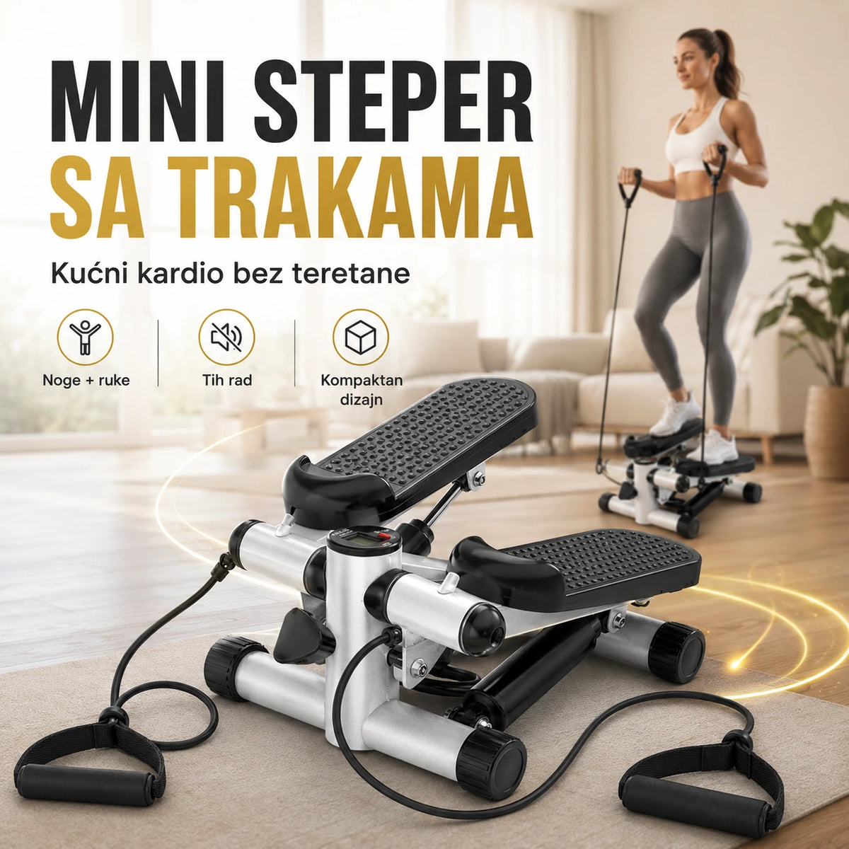 Mini Steper Sa Displejom i Trakama — Kardio Kod Kuće