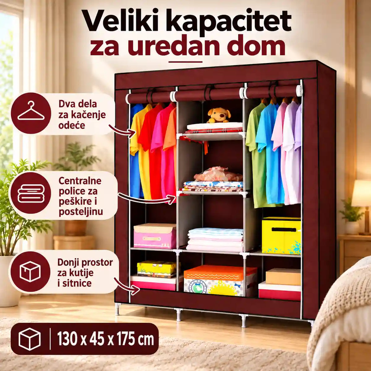 Organizacija odeće u velikom platnenom garderoberu