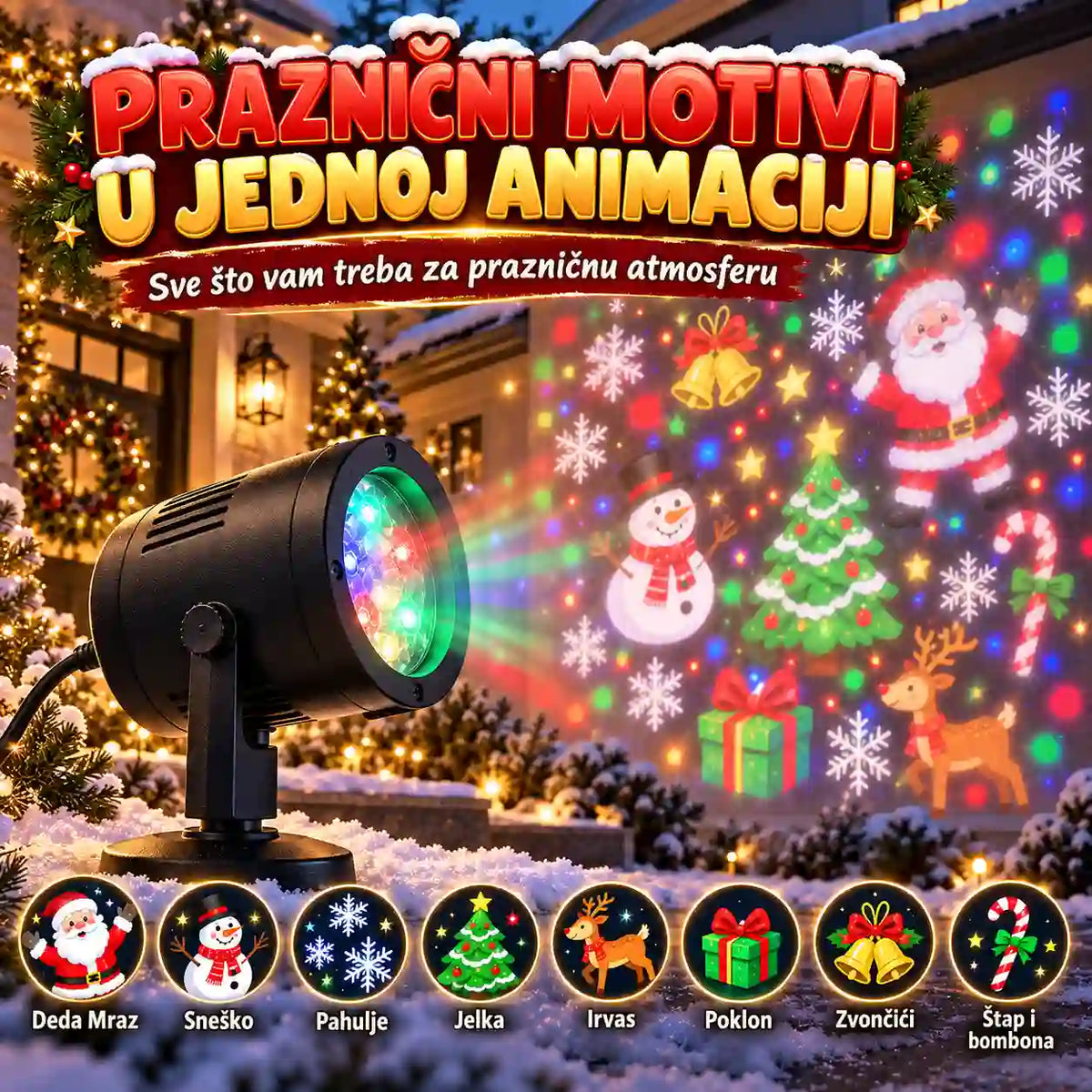 Novogodišnji projektor sa pokretnim animacijama