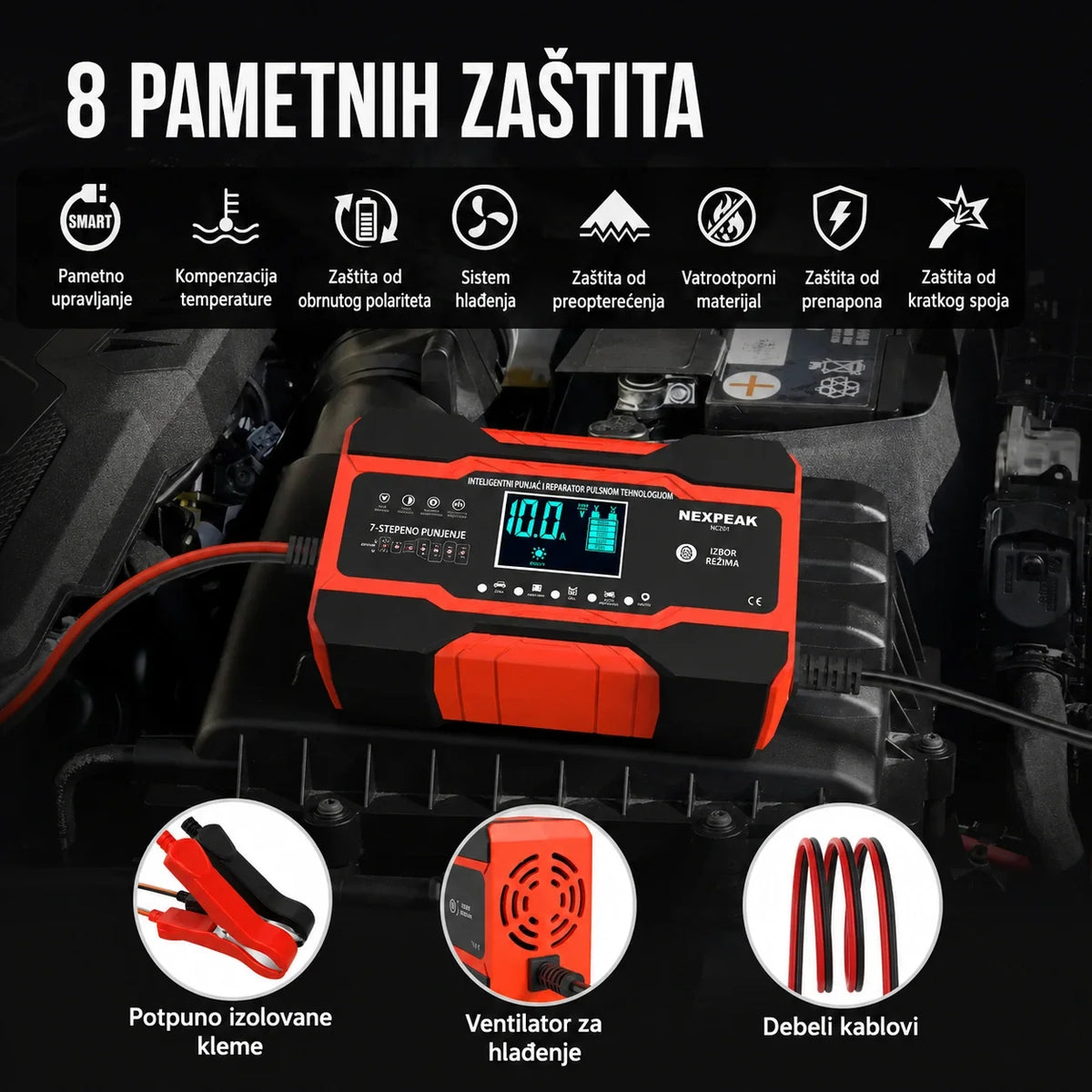 Pametni punjač za akumulator 12V 6A